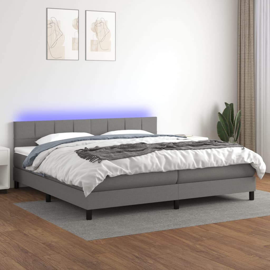 Letto a Molle Materasso e LED Grigio Scuro 200x200cm in Tessuto - homemem39