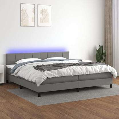 Letto a Molle Materasso e LED Grigio Scuro 200x200cm in Tessuto - homemem39