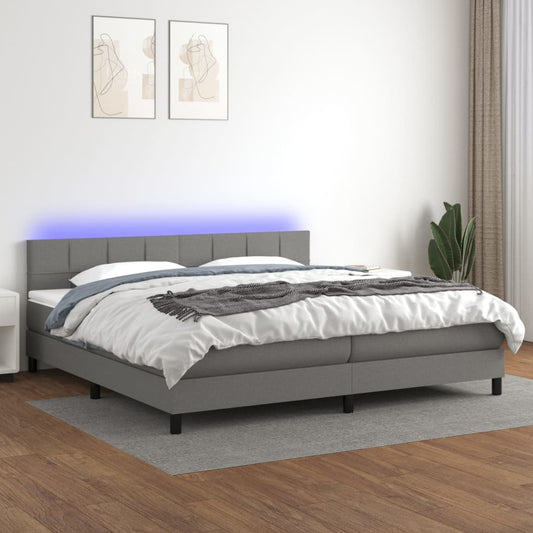 Letto a Molle Materasso e LED Grigio Scuro 200x200cm in Tessuto - homemem39