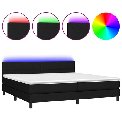 Letto a Molle Materasso e LED Nero 200x200cm in Tessuto - homemem39