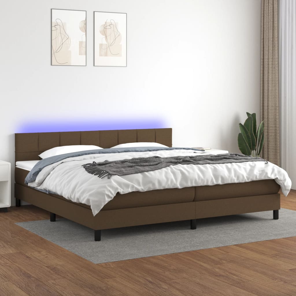 Letto a Molle Materasso e LED MarroneScuro 200x200cm in Tessuto - homemem39