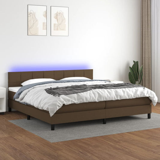 Letto a Molle Materasso e LED MarroneScuro 200x200cm in Tessuto - homemem39
