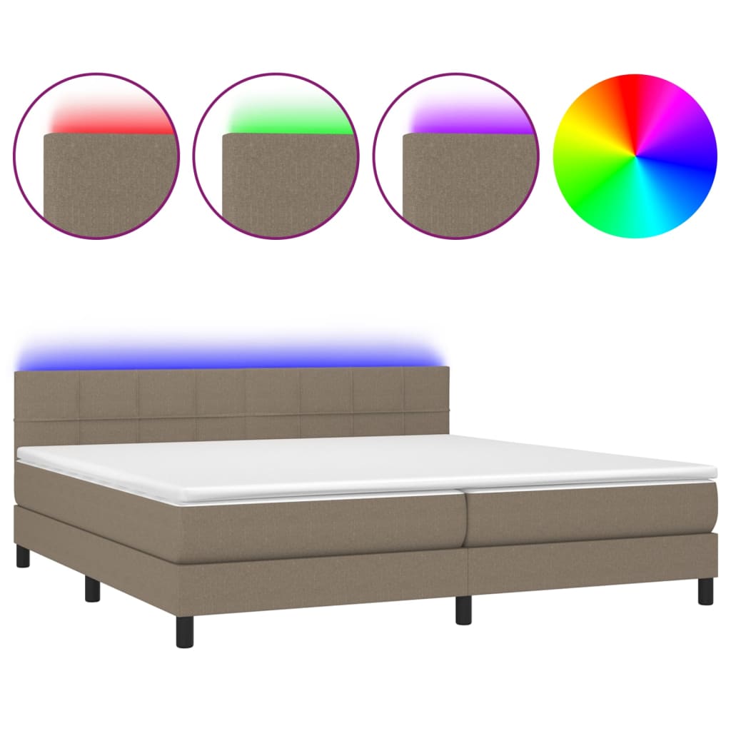 Letto a Molle Materasso e LED tortora 200x200cm in Tessuto - homemem39