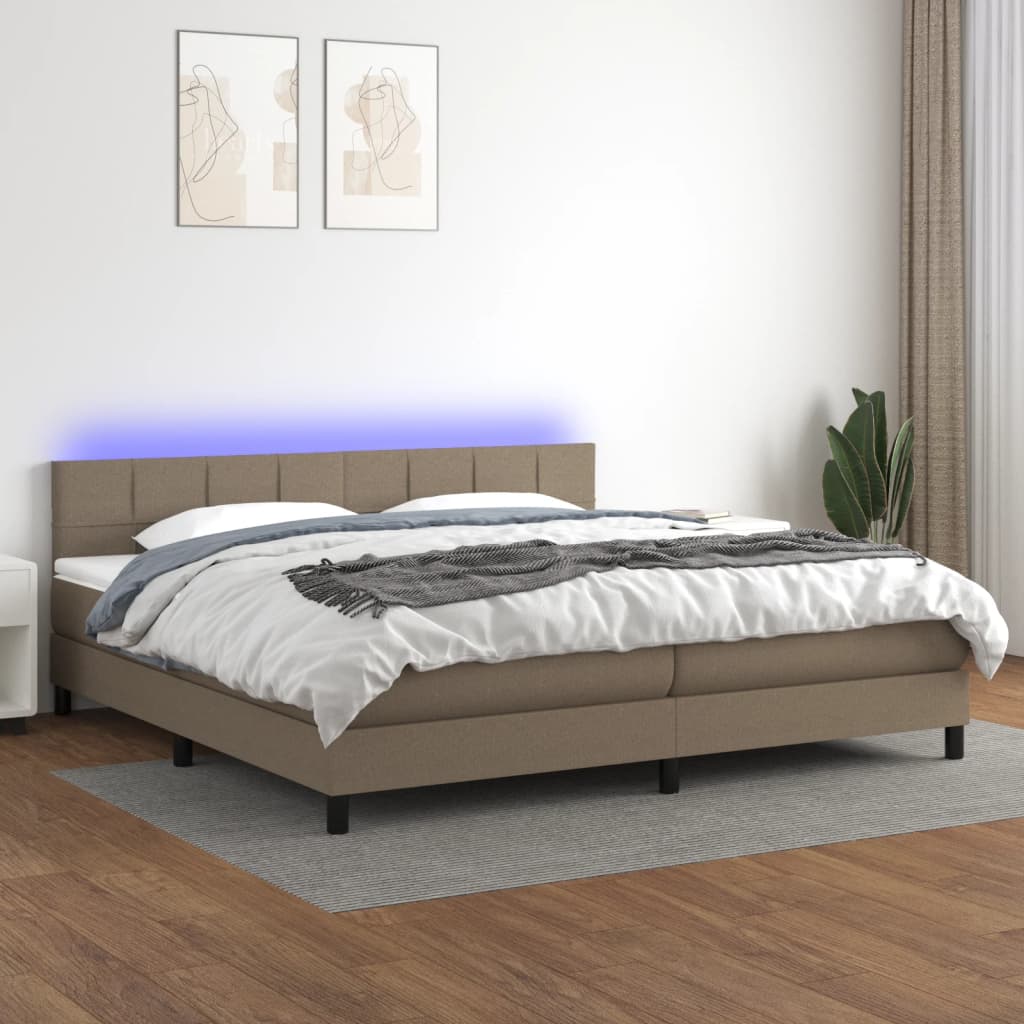 Letto a Molle Materasso e LED tortora 200x200cm in Tessuto - homemem39