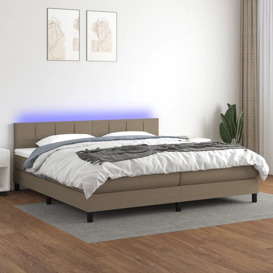 Letto a Molle Materasso e LED tortora 200x200cm in Tessuto - homemem39