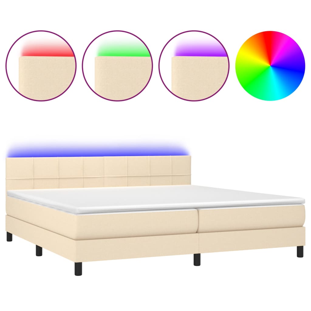 Letto a Molle Materasso e LED bianco 200x200cm in Tessuto - homemem39