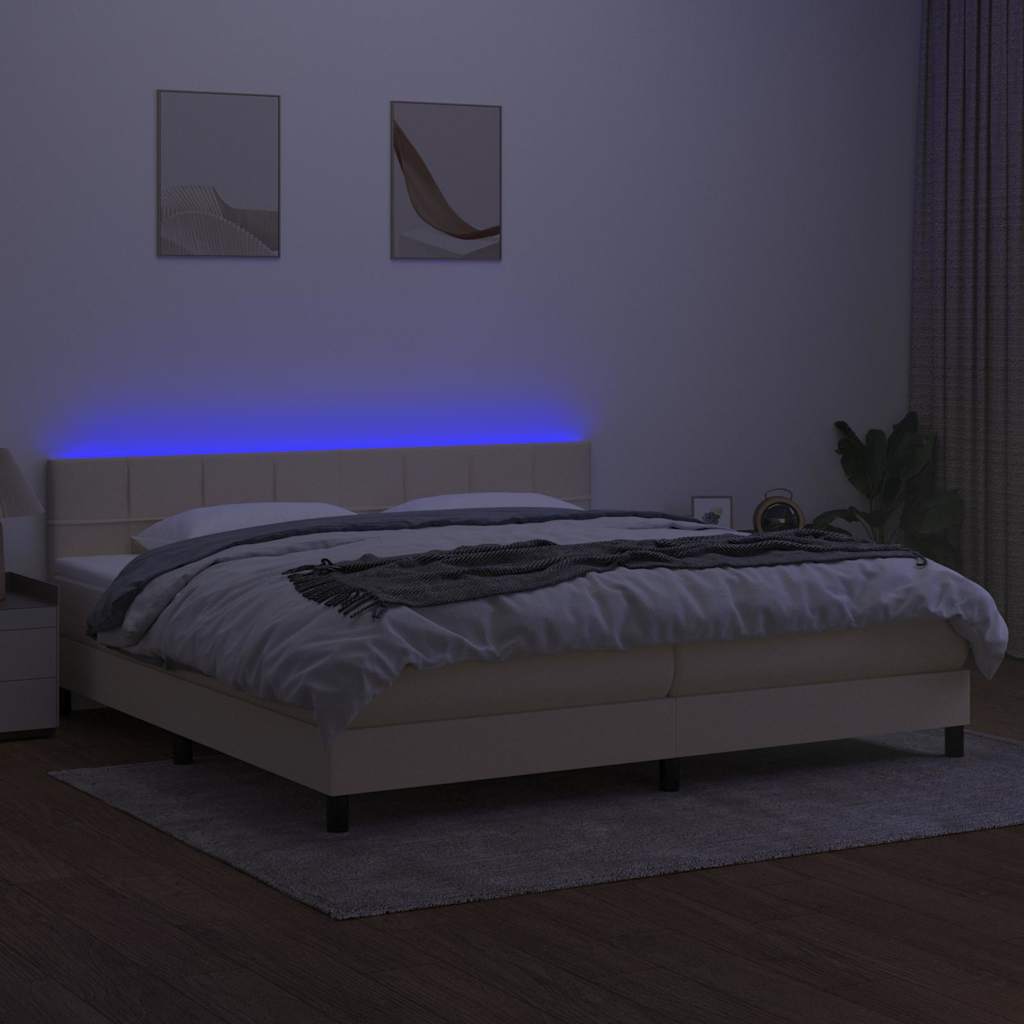 Letto a Molle Materasso e LED bianco 200x200cm in Tessuto