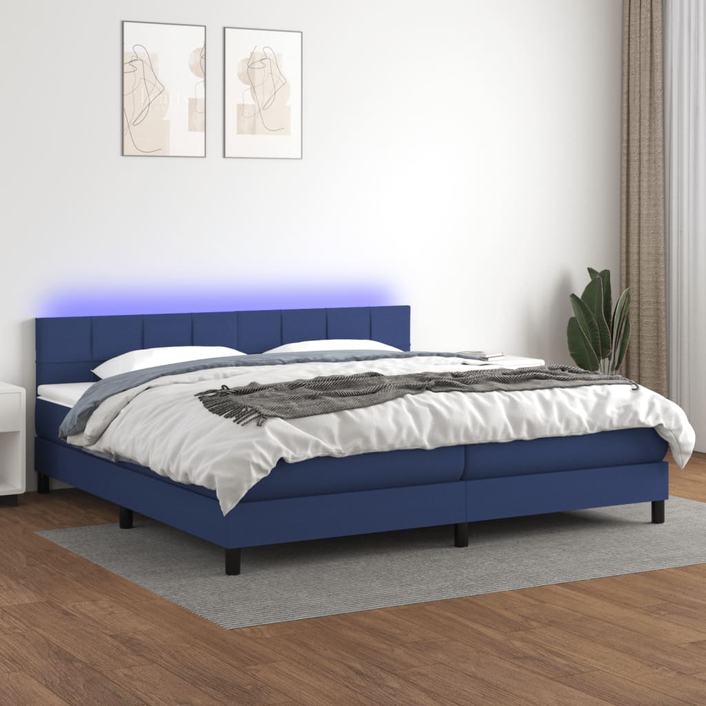 Letto a Molle Materasso e LED Blu 200x200cm in Tessuto - homemem39