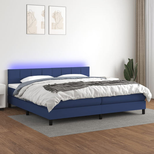 Letto a Molle Materasso e LED Blu 200x200cm in Tessuto - homemem39