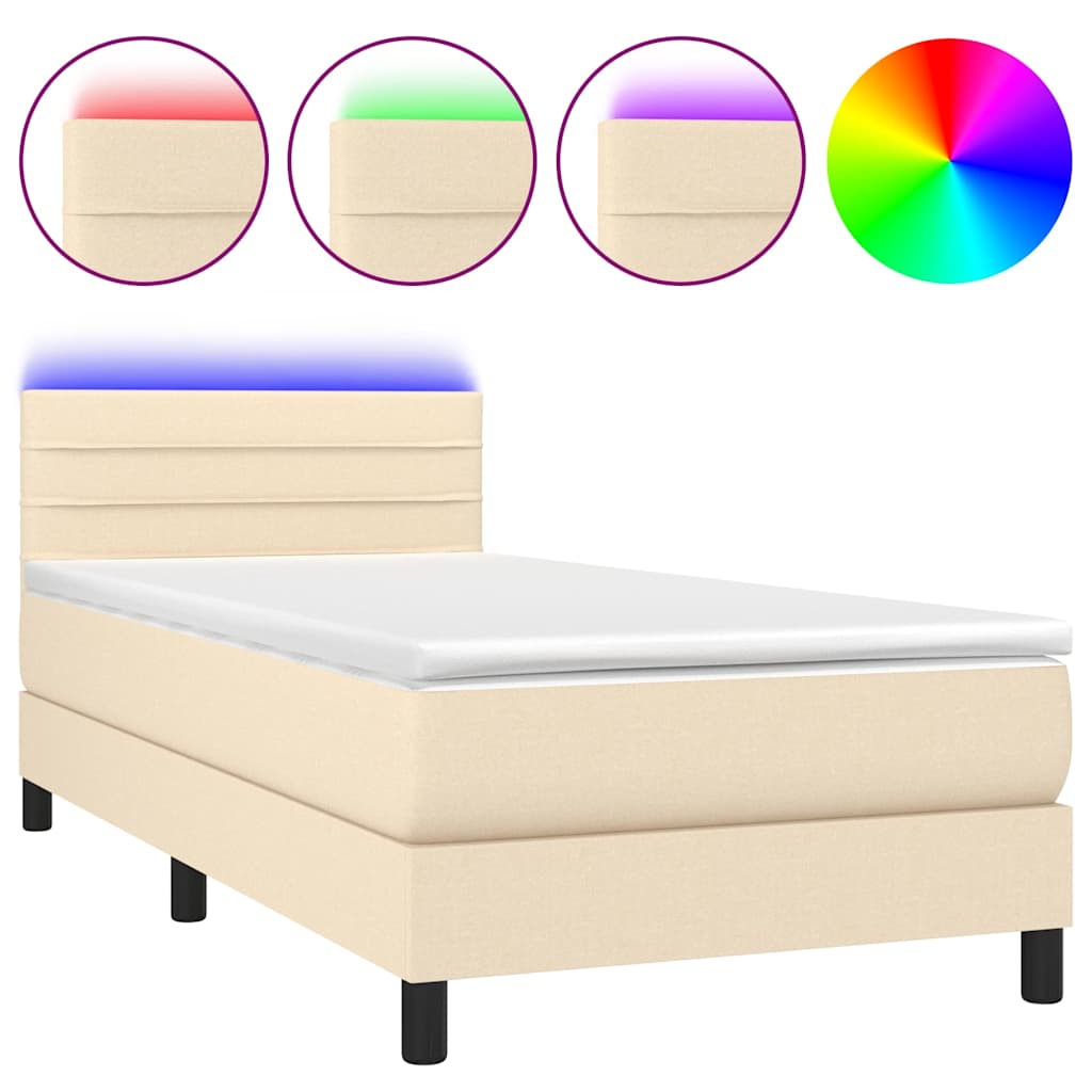 Letto a Molle con Materasso e LED Crema 80x200 cm in Tessuto