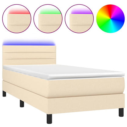 Letto a Molle con Materasso e LED Crema 80x200 cm in Tessuto