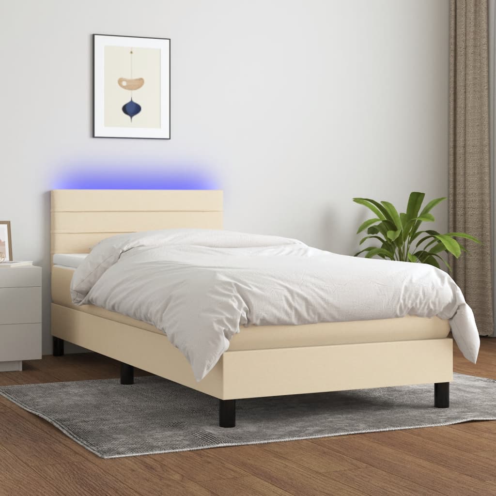 Letto a Molle con Materasso e LED Crema 80x200 cm in Tessuto - homemem39