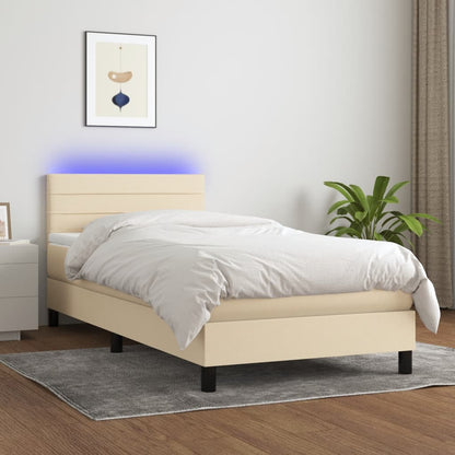 Letto a Molle con Materasso e LED Crema 80x200 cm in Tessuto - homemem39