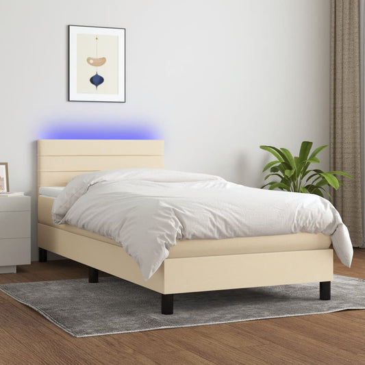 Letto a Molle con Materasso e LED Crema 80x200 cm in Tessuto - homemem39