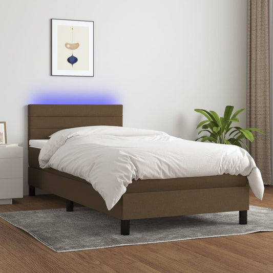 Letto a Molle Materasso e LED Marrone Scuro 90x200cm in Tessuto - homemem39
