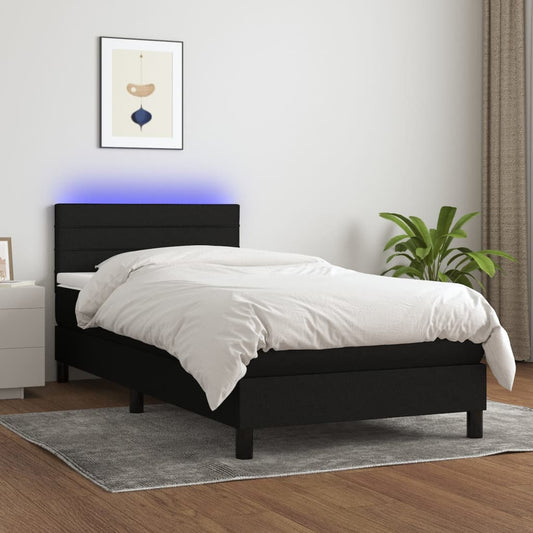 Letto a Molle con Materasso e LED Nero 100x200 cm in Tessuto | homemem39
