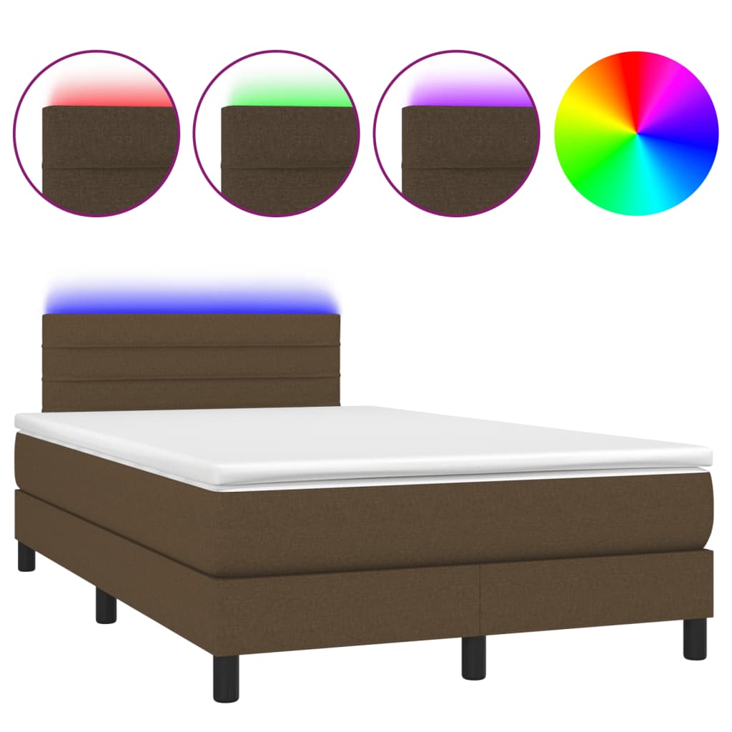 Letto a Molle Materasso e LED Marrone Scuro 120x200 cm Tessuto | homemem39