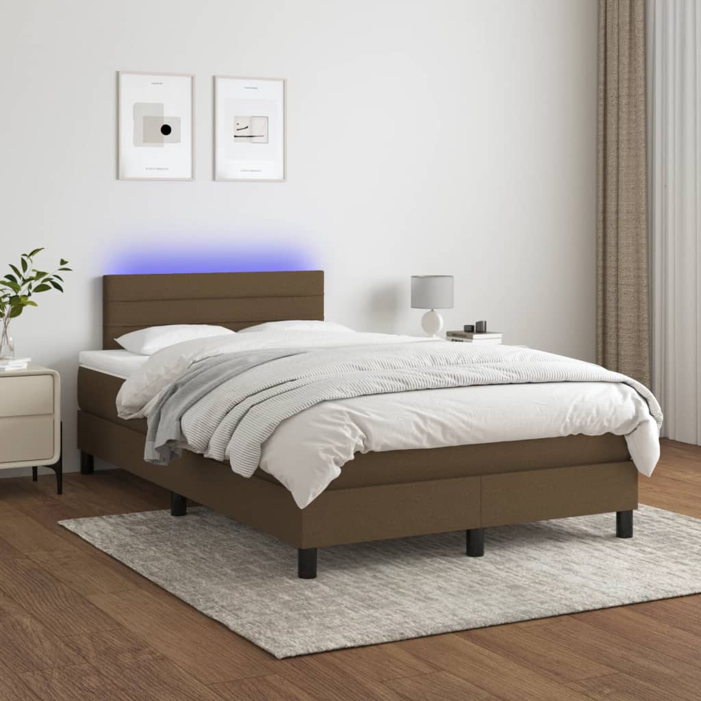Letto a Molle Materasso e LED Marrone Scuro 120x200 cm Tessuto | homemem39