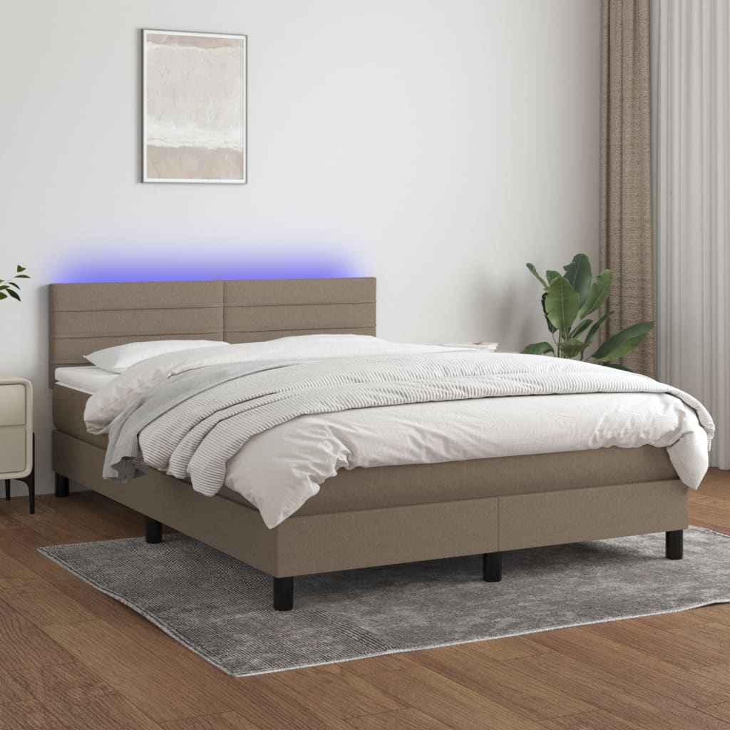 Letto a Molle con Materasso e LED Tortora 140x190 cm in Tessuto - homemem39