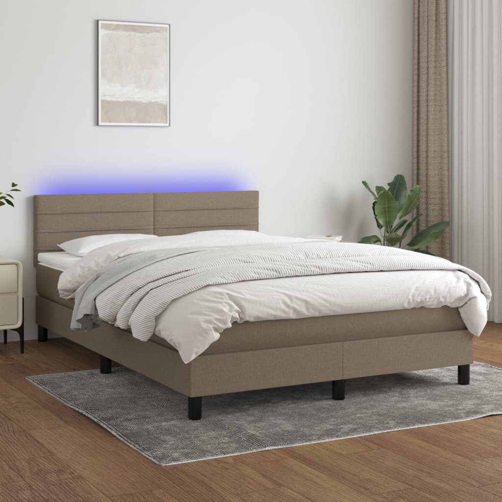 Letto a Molle con Materasso e LED Tortora 140x200 cm in Tessuto - homemem39
