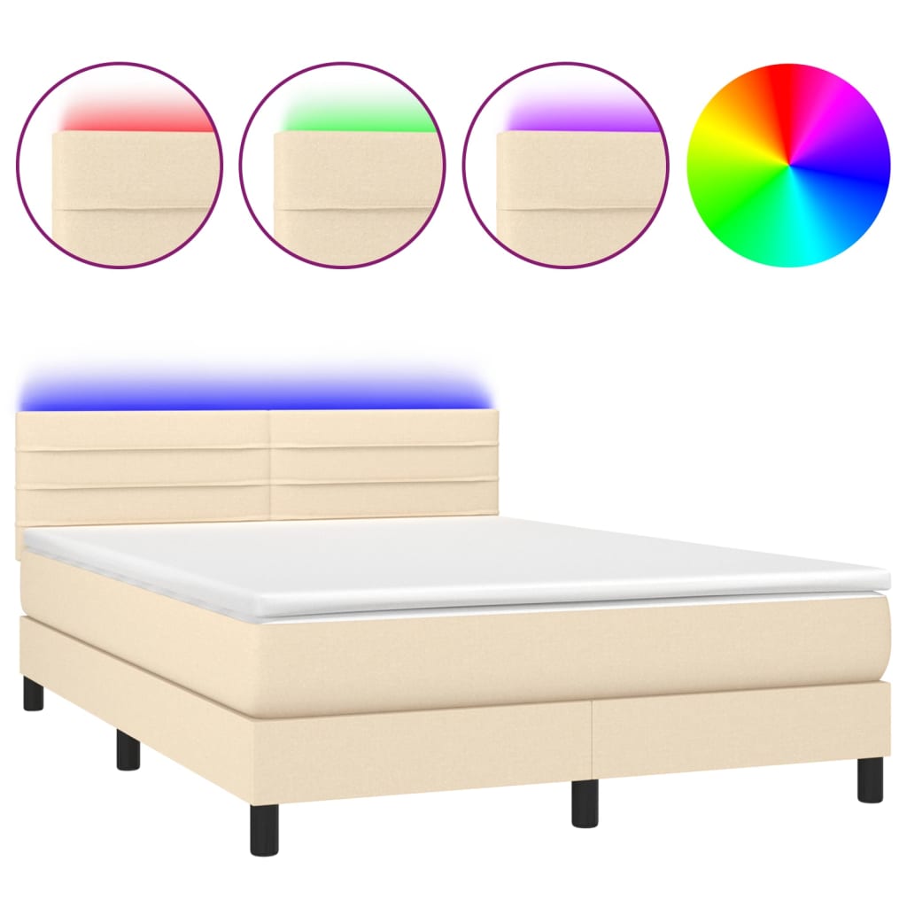 Letto a Molle con Materasso e LED Crema 140x200 cm in Tessuto - homemem39