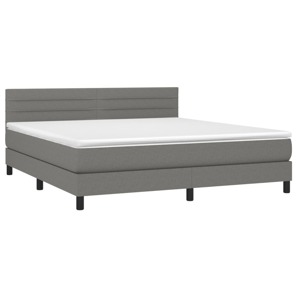 Letto a Molle Materasso e LED Grigio Scuro 160x200cm in Tessuto - homemem39