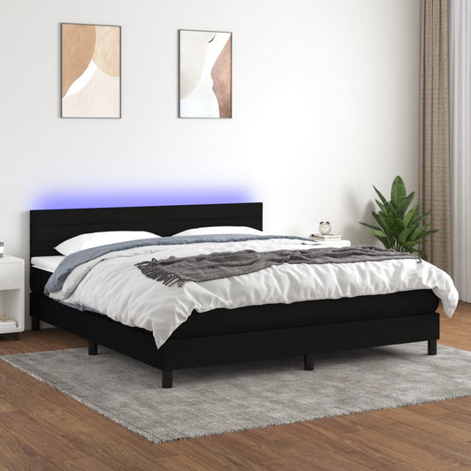 Letto a Molle con Materasso e LED Nero 160x200 cm in Tessuto | homemem39