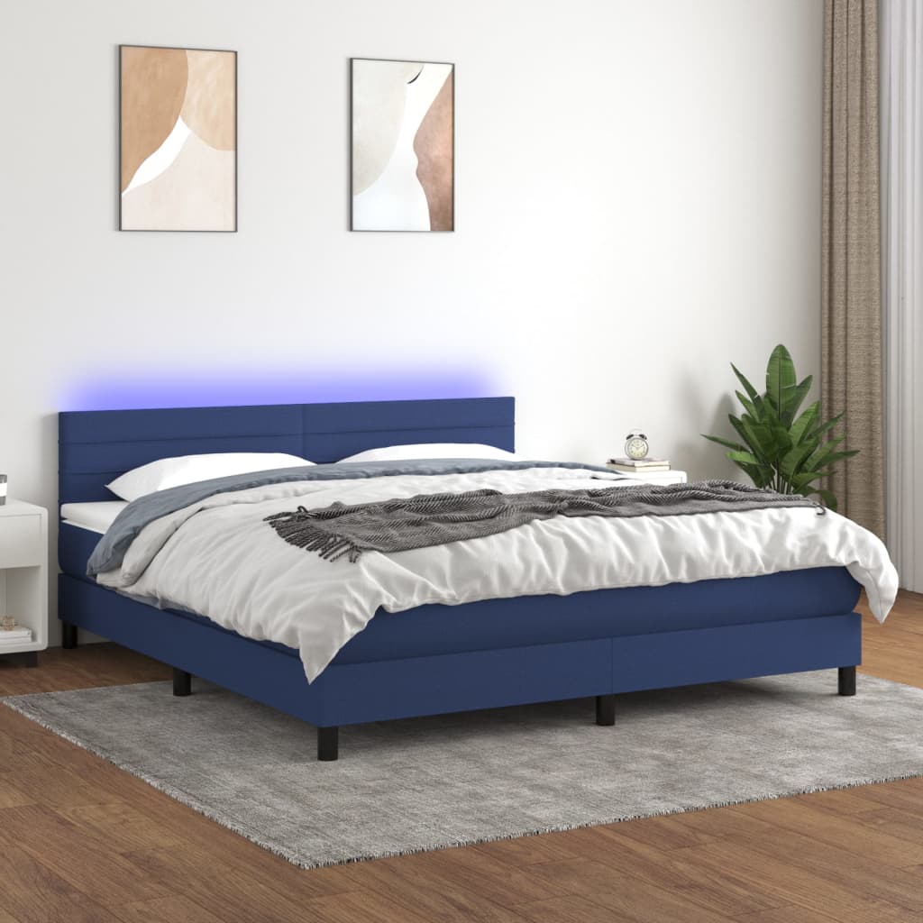 Letto a Molle con Materasso e LED Blu 160x200 cm in Tessuto - homemem39