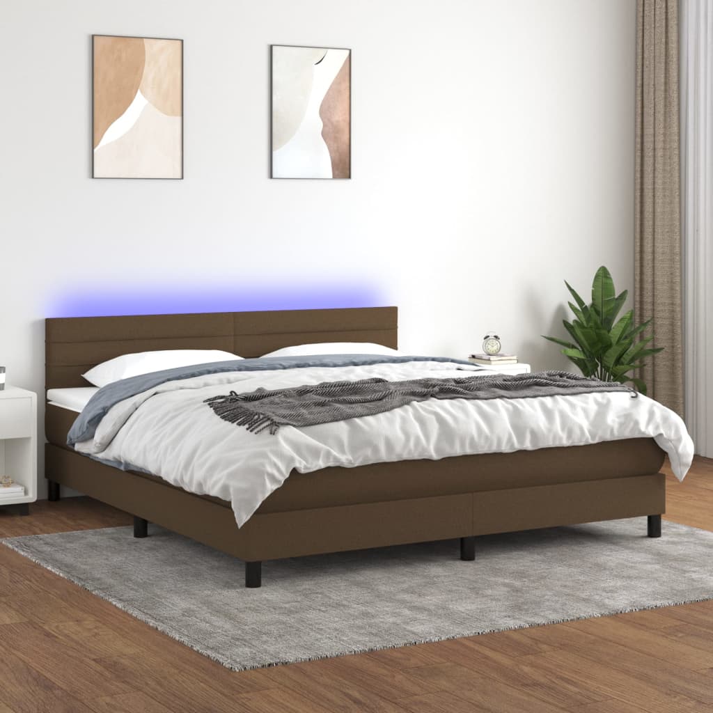 Letto a Molle Materasso e LED MarroneScuro 180x200cm in Tessuto | homemem39