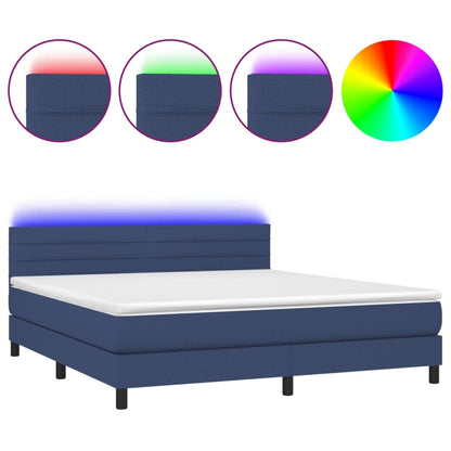 Letto a Molle con Materasso e LED Blu 180x200 cm in Tessuto | homemem39