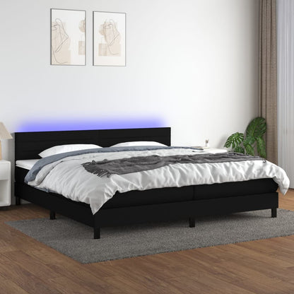 Letto a Molle Materasso e LED Nero 200x200cm in Tessuto - homemem39