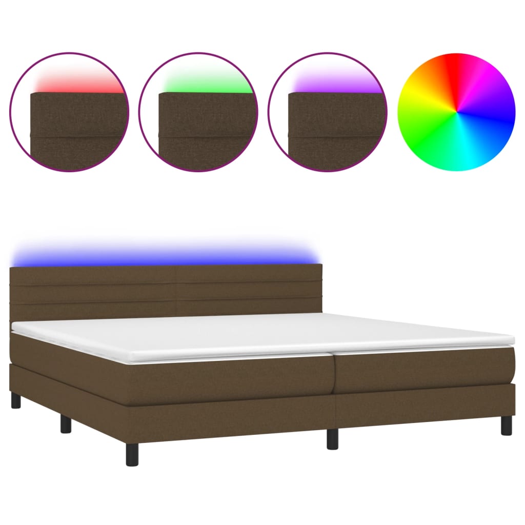 Letto a Molle Materasso e LED MarroneScuro 200x200cm in Tessuto - homemem39