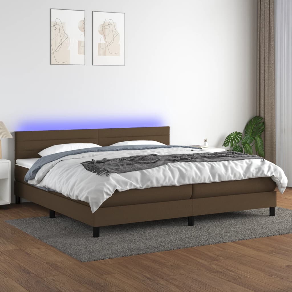 Letto a Molle Materasso e LED MarroneScuro 200x200cm in Tessuto - homemem39