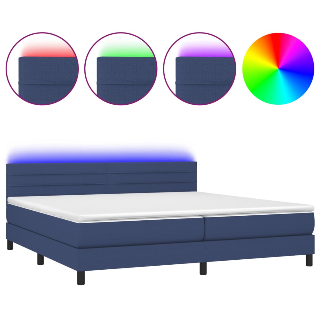 Letto a Molle Materasso e LED Blu 200x200cm in Tessuto - homemem39