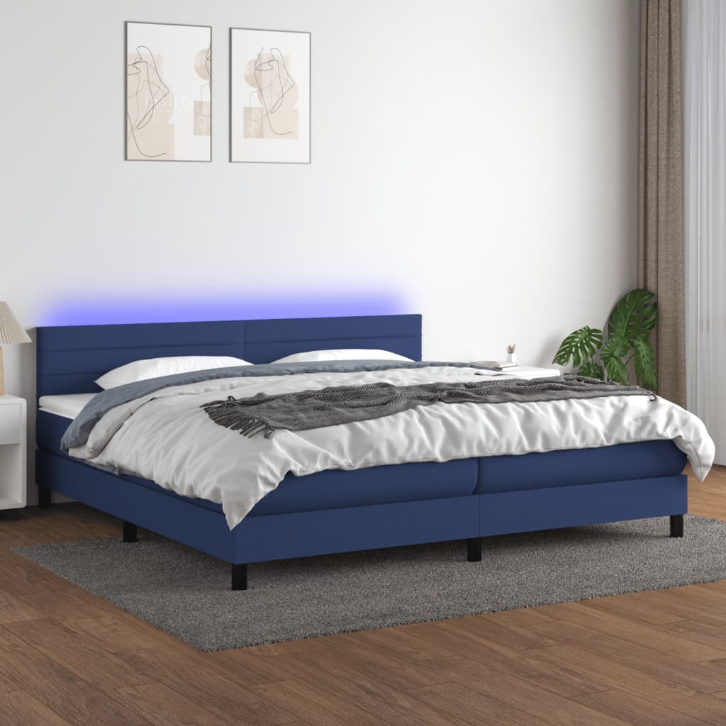 Letto a Molle Materasso e LED Blu 200x200cm in Tessuto - homemem39