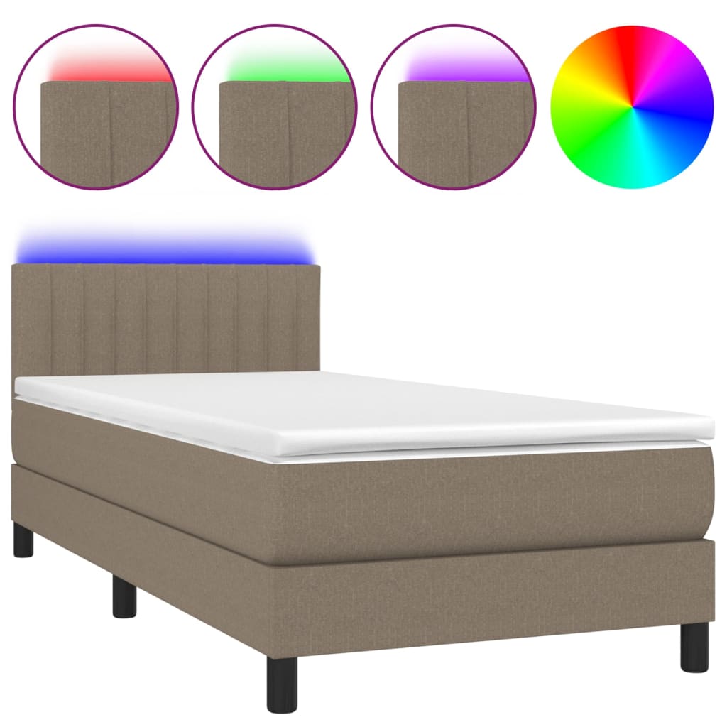 Letto a Molle con Materasso e LED Tortora 80x200 cm in Tessuto - homemem39