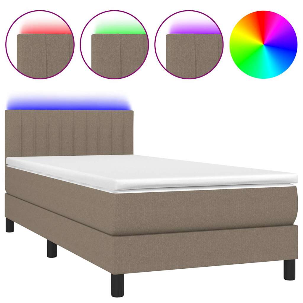 Letto a Molle con Materasso e LED Tortora 80x200 cm in Tessuto
