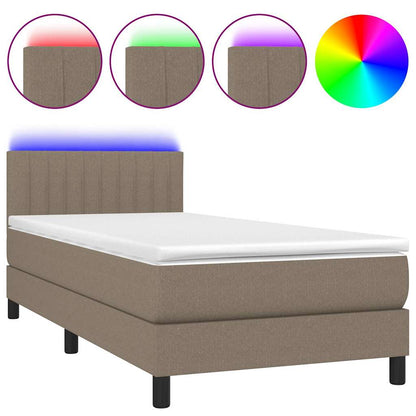 Letto a Molle con Materasso e LED Tortora 80x200 cm in Tessuto