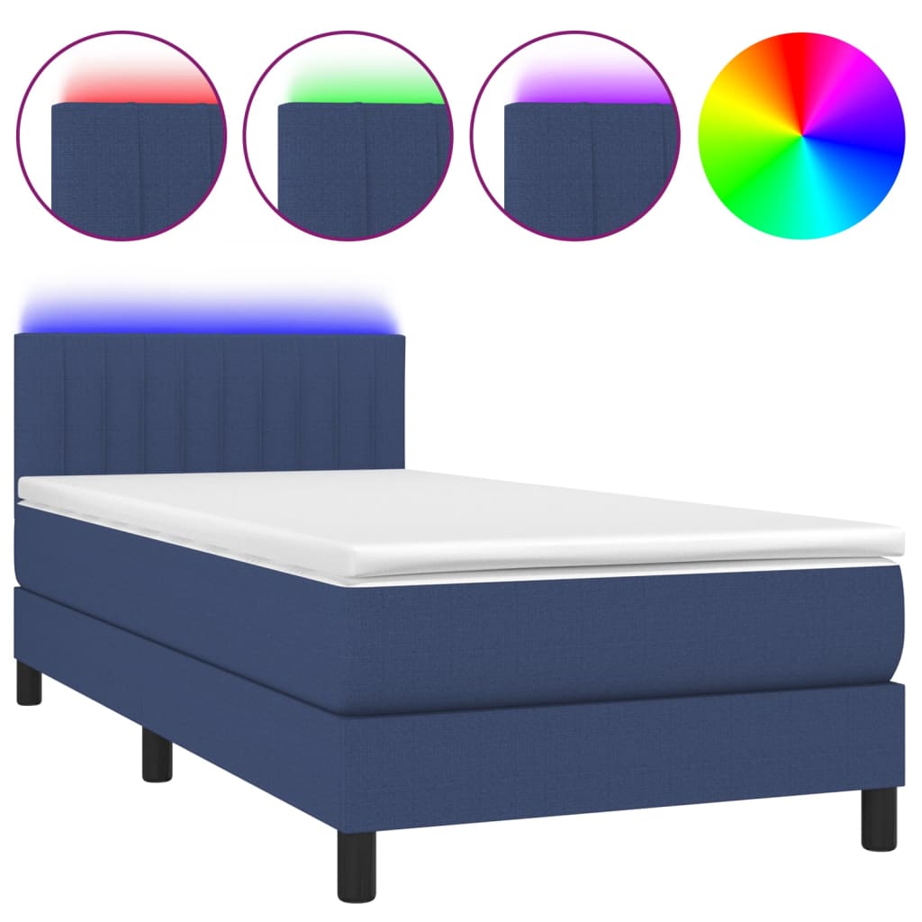Letto a Molle con Materasso e LED Blu 90x190 cm in Tessuto | homemem39