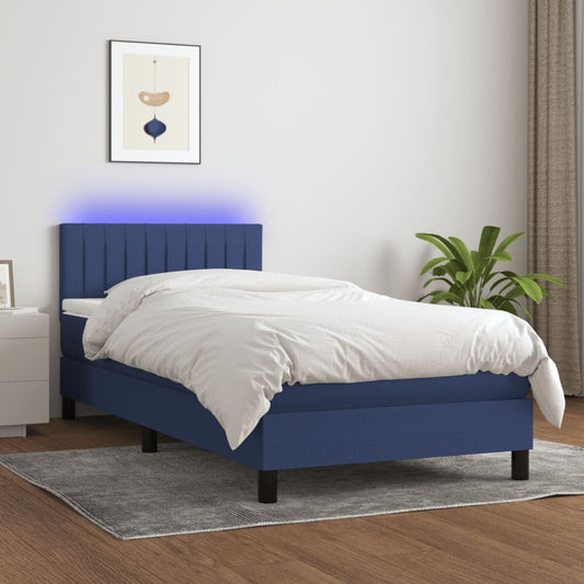 Letto a Molle con Materasso e LED Blu 90x200 cm in Tessuto | homemem39