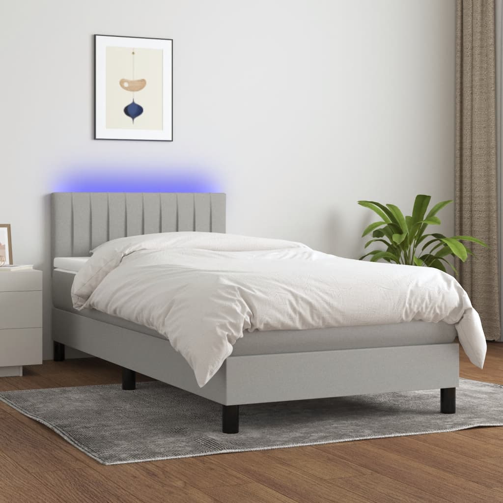 Letto a Molle Materasso e LED Grigio Chiaro 100x200 cm Tessuto - homemem39