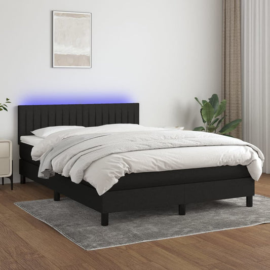 Letto a Molle con Materasso e LED Nero 140x190 cm in Tessuto | homemem39
