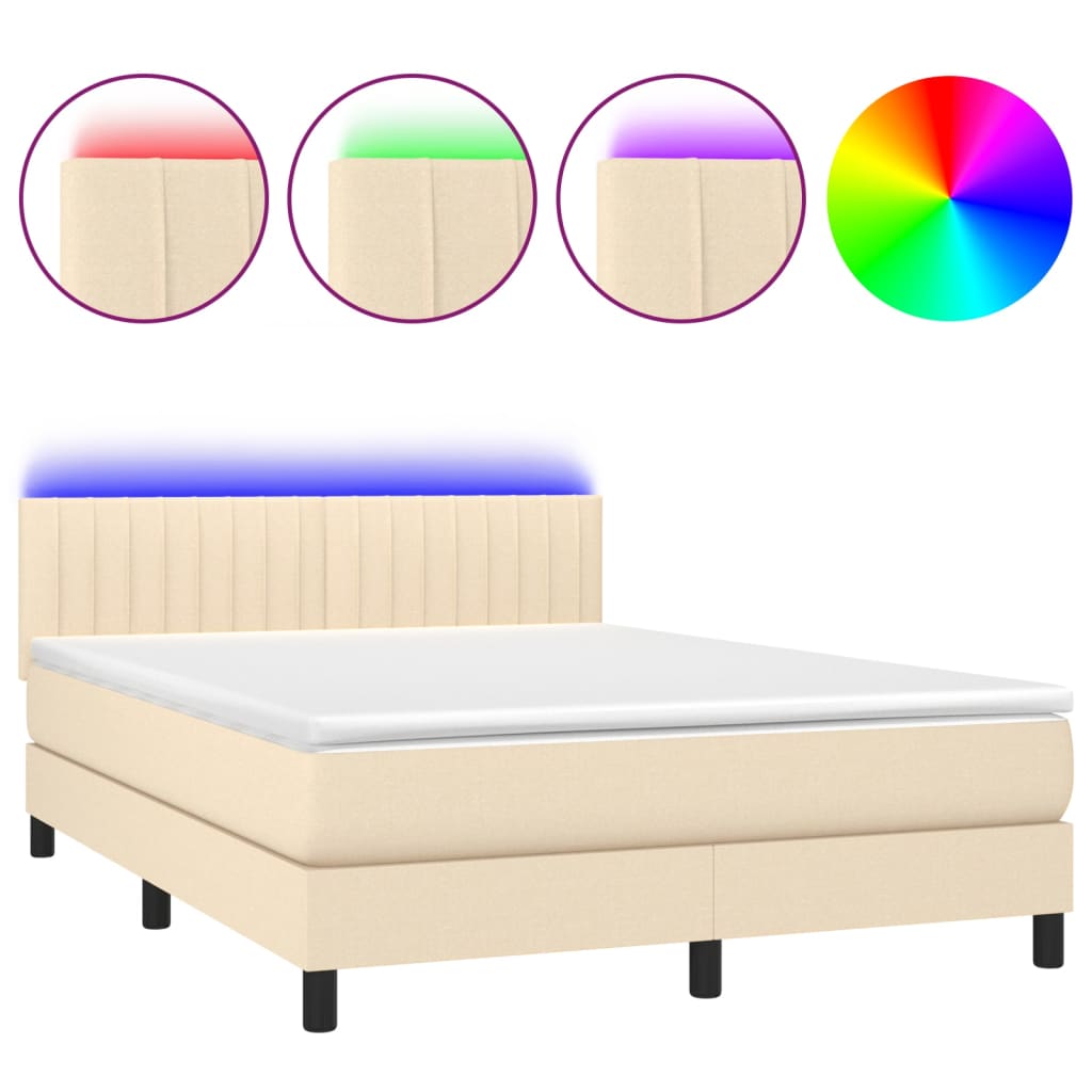 Letto a Molle con Materasso e LED Crema 140x190 cm in Tessuto | homemem39