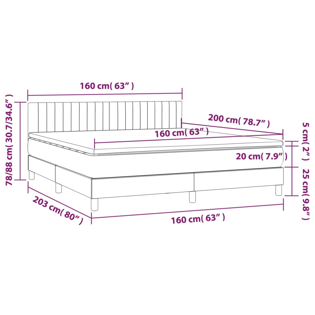 Letto a Molle con Materasso e LED Nero 160x200 cm in Tessuto | homemem39