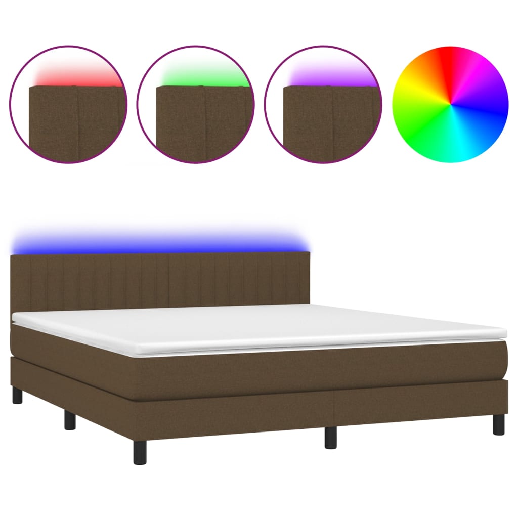 Letto a Molle Materasso e LED Marrone Scuro 160x200 cm Tessuto - homemem39