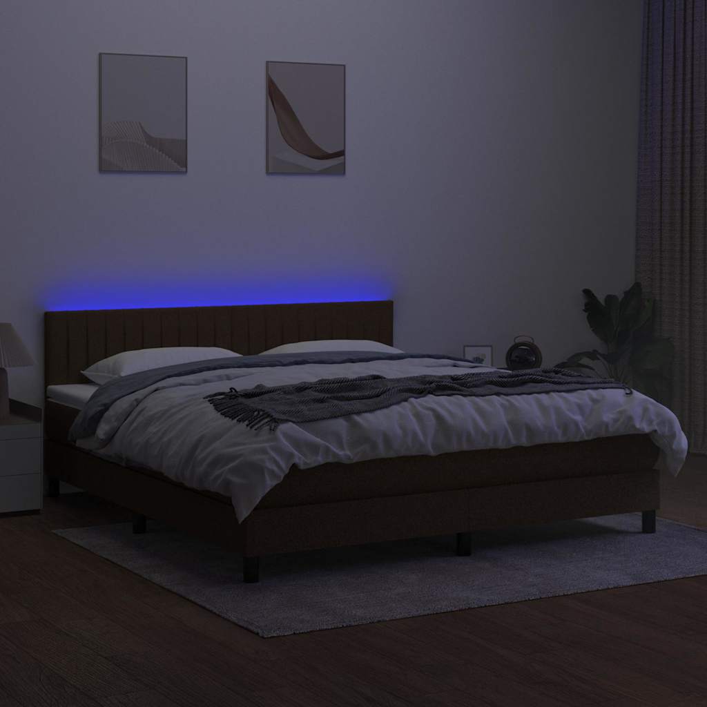 Letto a Molle Materasso e LED Marrone Scuro 160x200 cm Tessuto