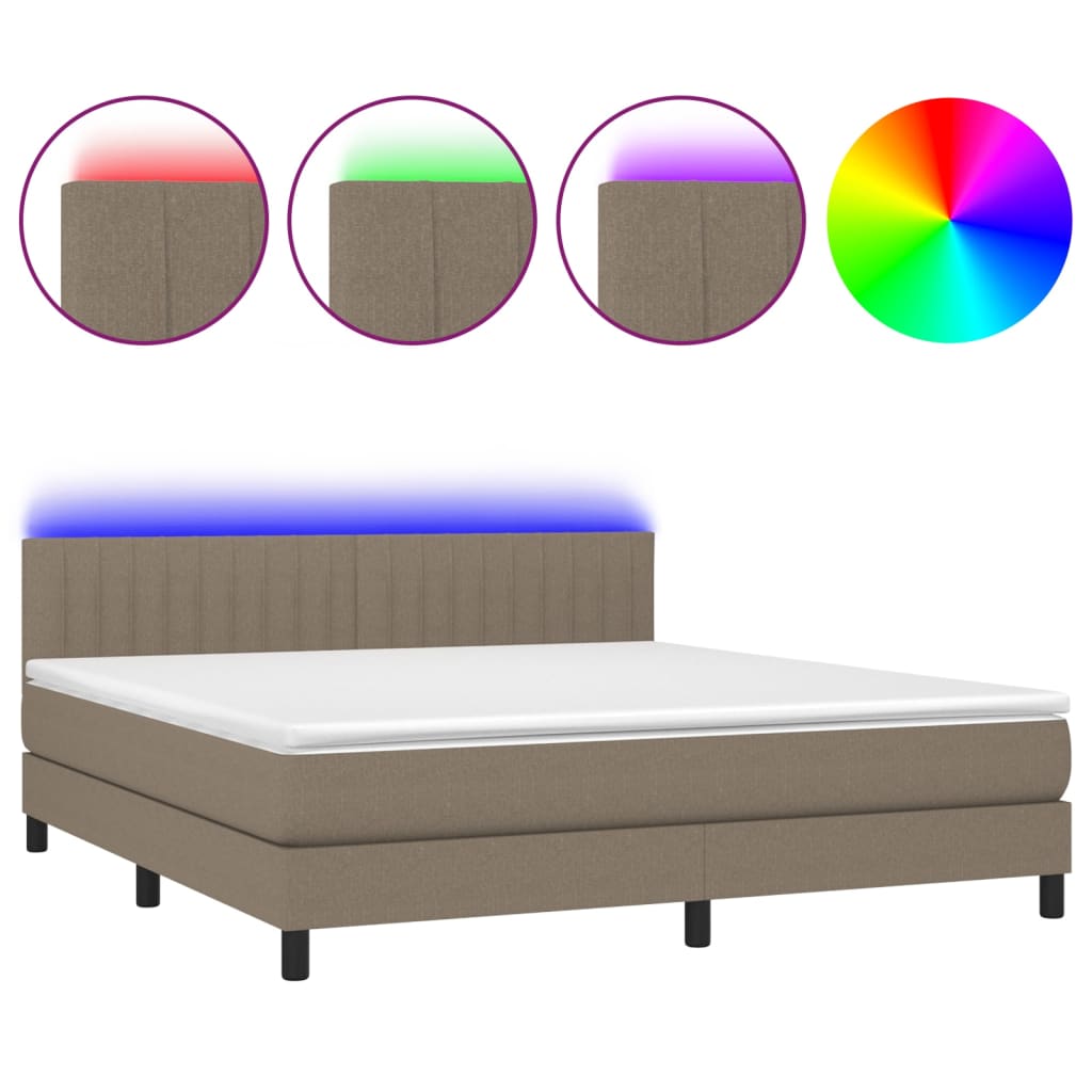 Letto a Molle con Materasso e LED Tortora 160x200 cm in Tessuto - homemem39