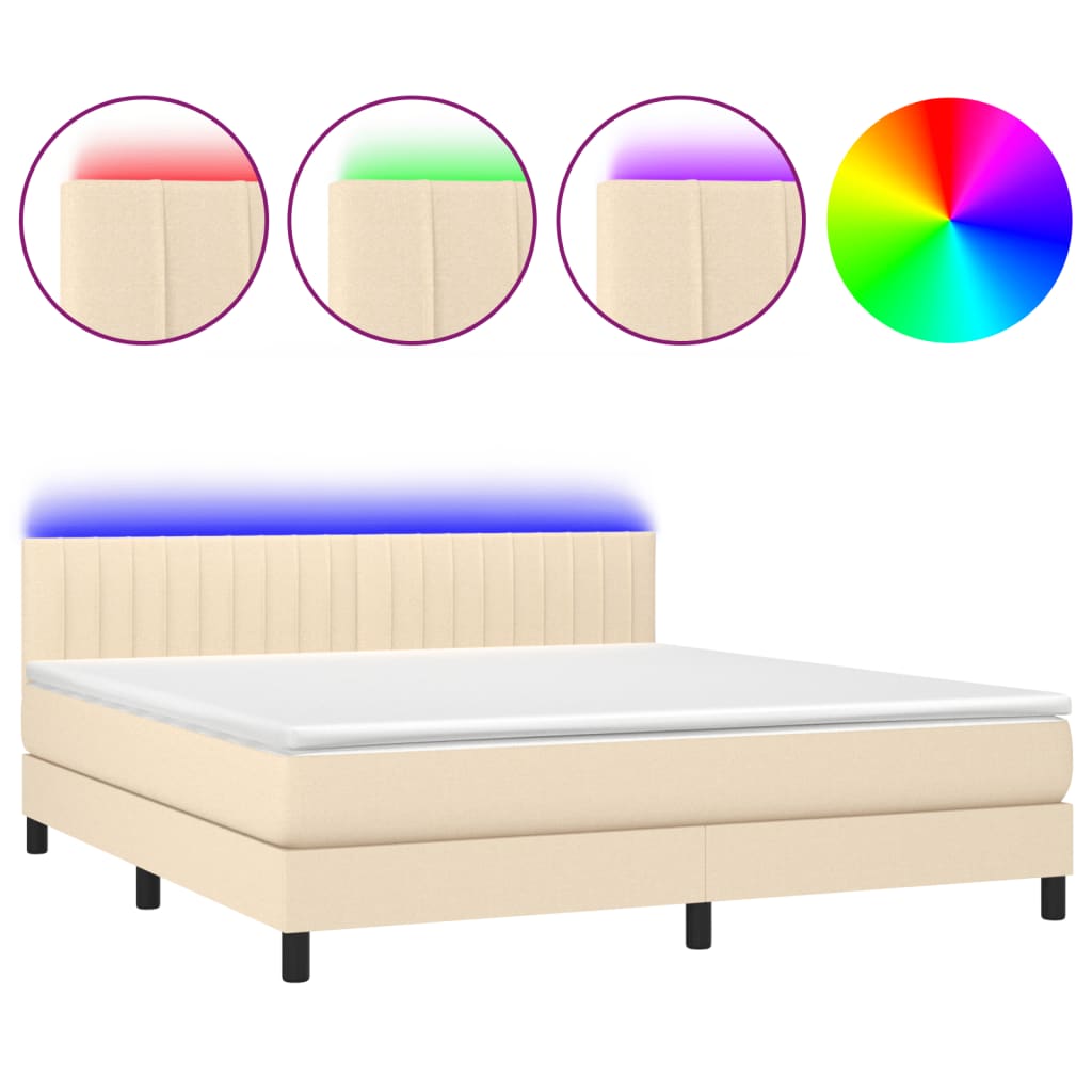 Letto a Molle con Materasso e LED Crema 180x200 cm in Tessuto - homemem39