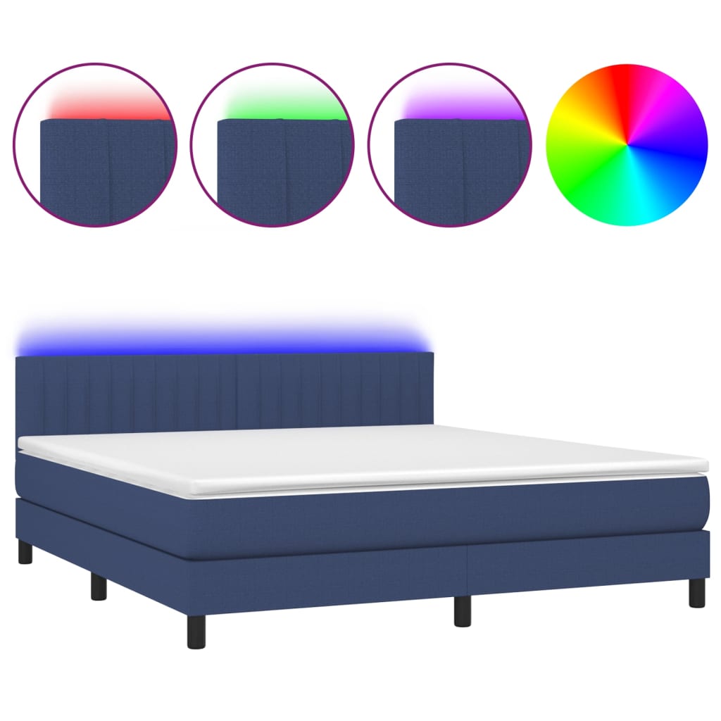 Letto a Molle con Materasso e LED Blu 180x200 cm in Tessuto | homemem39