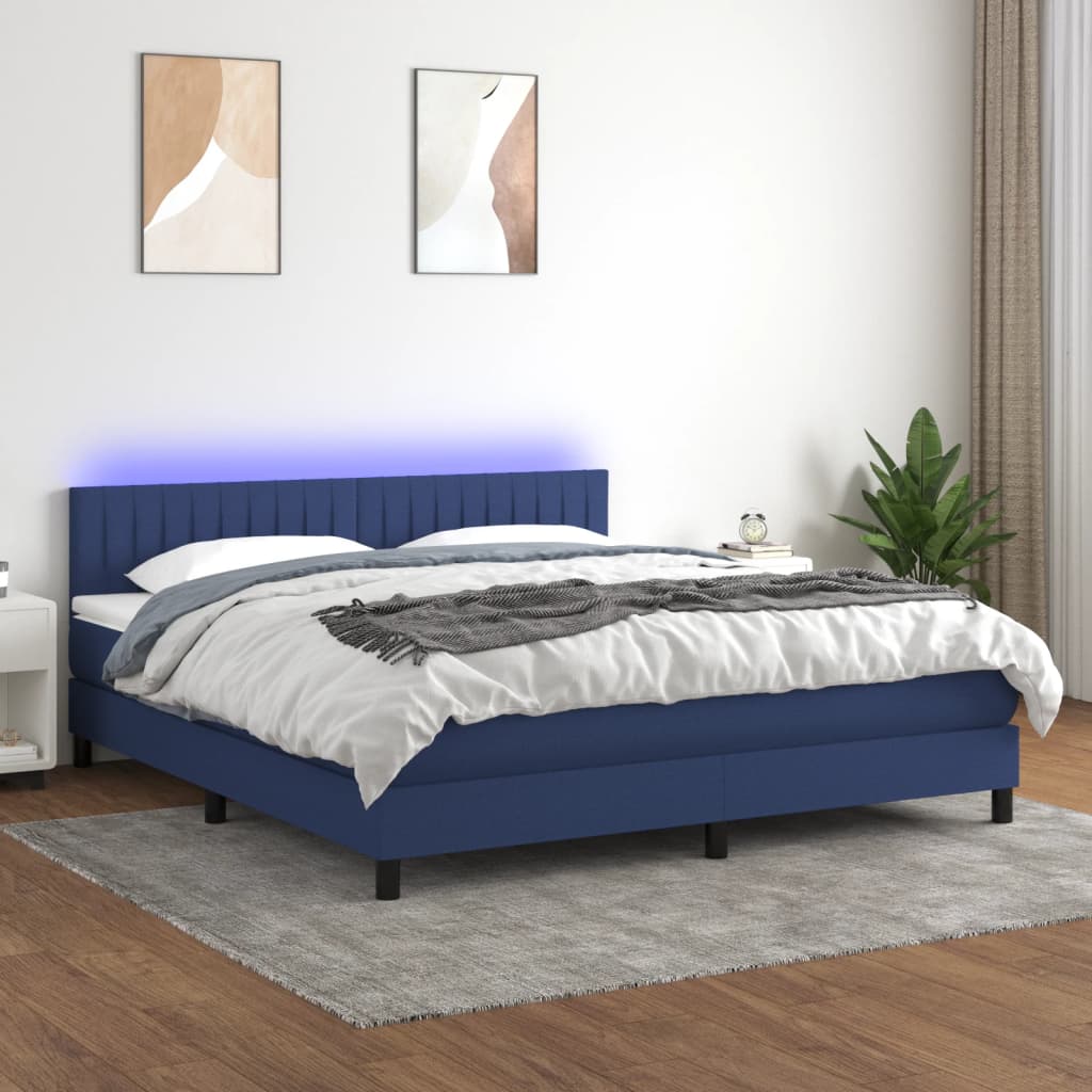 Letto a Molle con Materasso e LED Blu 180x200 cm in Tessuto | homemem39